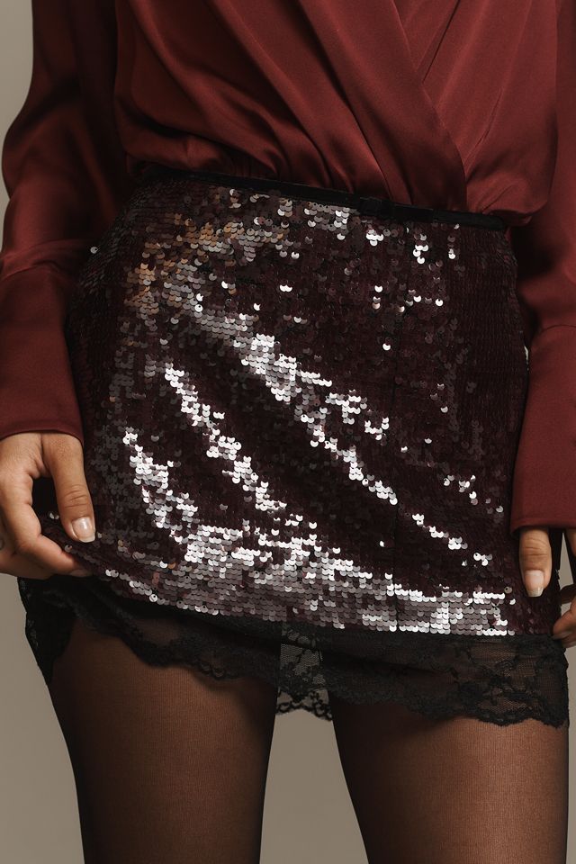 By Anthropologie Sequin Lace Micro Mini Skirt #3