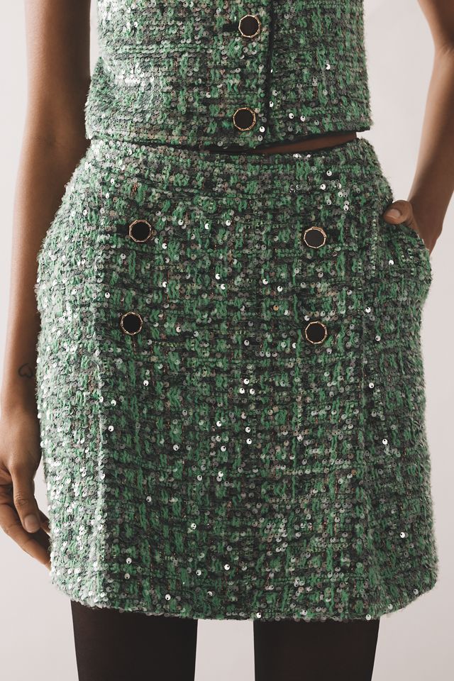 Maeve Sequin Tweed Mini Skirt #1