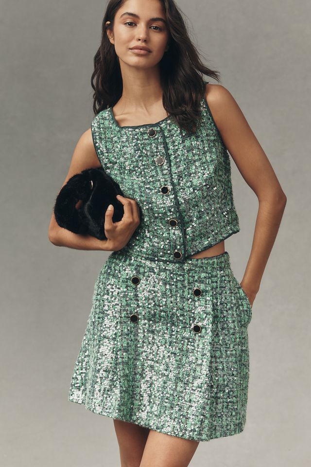 Maeve Sequin Tweed Mini Skirt #4