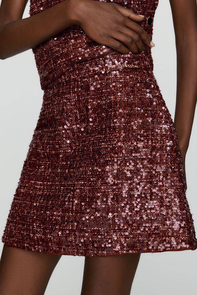 Maeve Sequin Tweed Mini Skirt #1