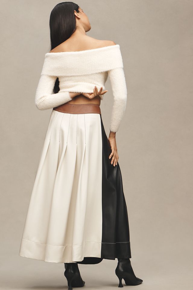 Falda Larga Plisada Colorblock de Cuero Sintético By Anthropologie #1