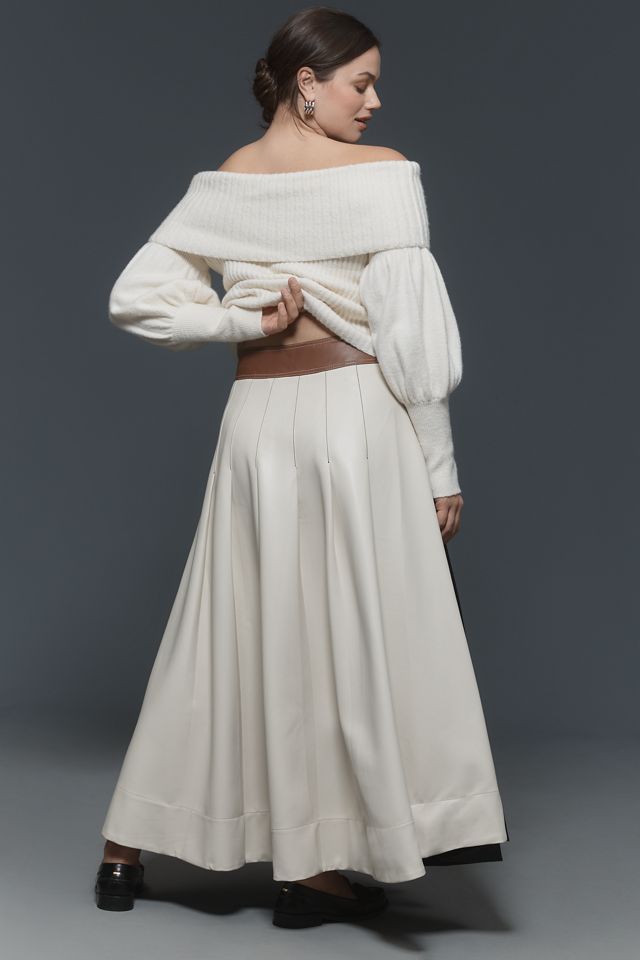 By Anthropologie Faux-Leather Colorblock Pleated Maxi Skirt #9