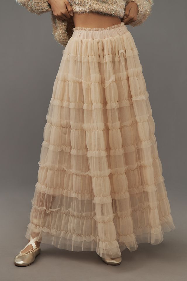 By Anthropologie Shirred Tulle Maxi Skirt #1