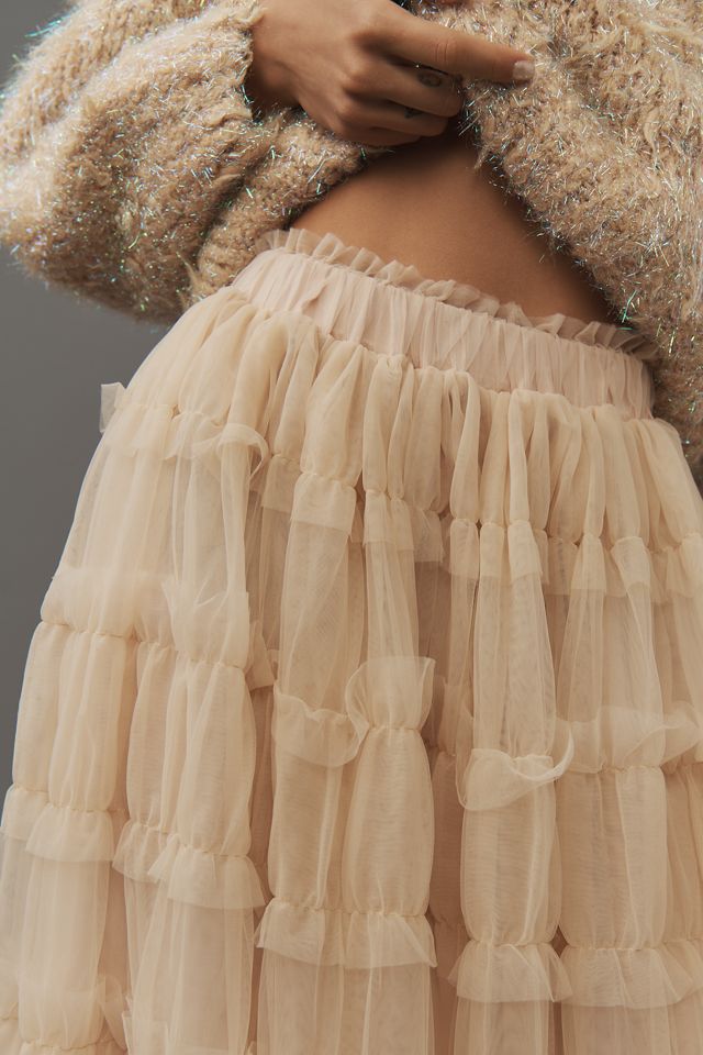 By Anthropologie Shirred Tulle Maxi Skirt #3
