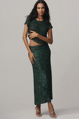 By Anthropologie The Tilda Maxi Slip Skirt: Sequin Edition In Green