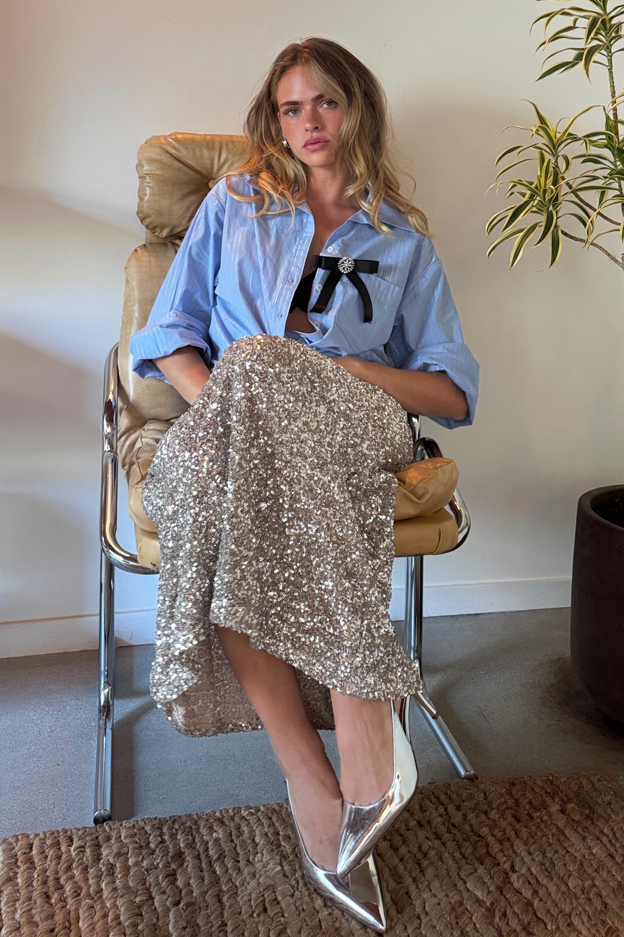 The Tilda Sequin Maxi Slip Skirt