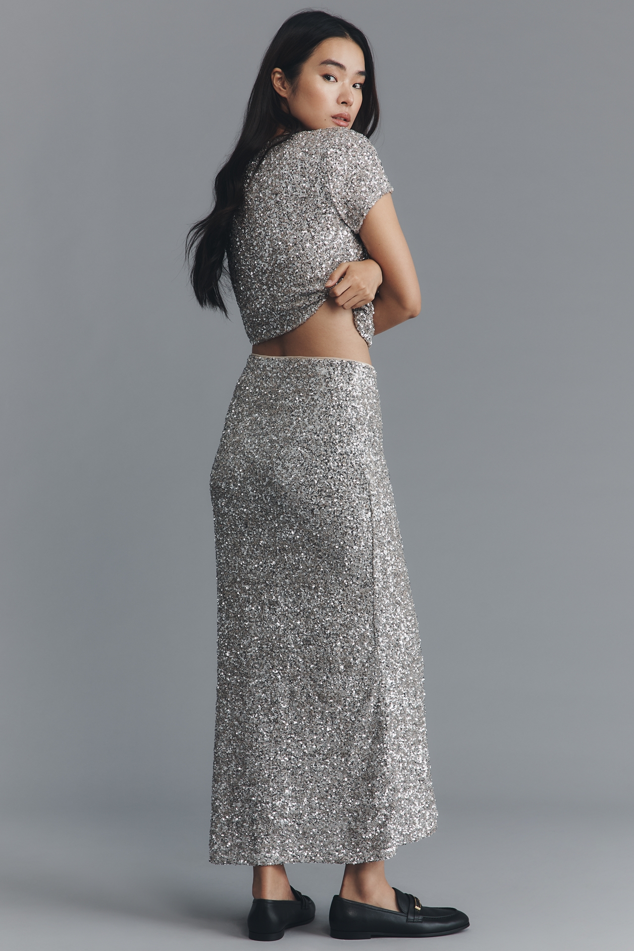 The Tilda Sequin Maxi Slip Skirt