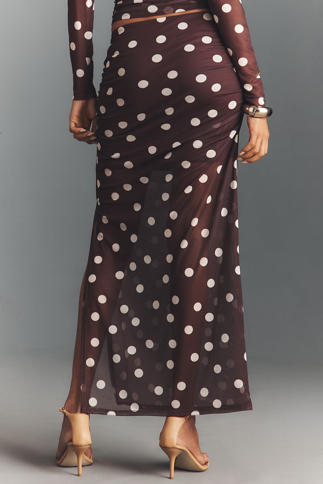Maeve Fitted Ruched Mesh Maxi Skirt #1
