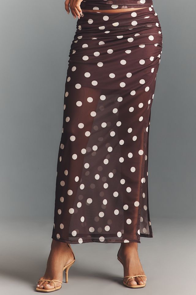 Maeve Fitted Ruched Mesh Maxi Skirt #2