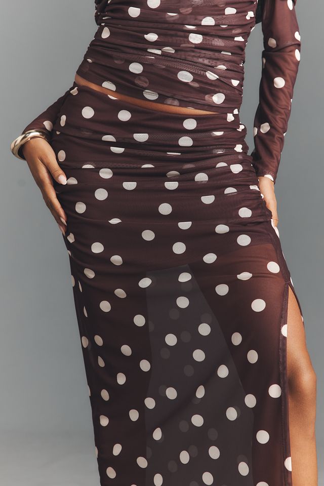 Maeve Fitted Ruched Mesh Maxi Skirt #3