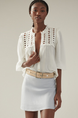 Shop By Anthropologie The Tilda Mini Slip Skirt: Linen Edition In Grey