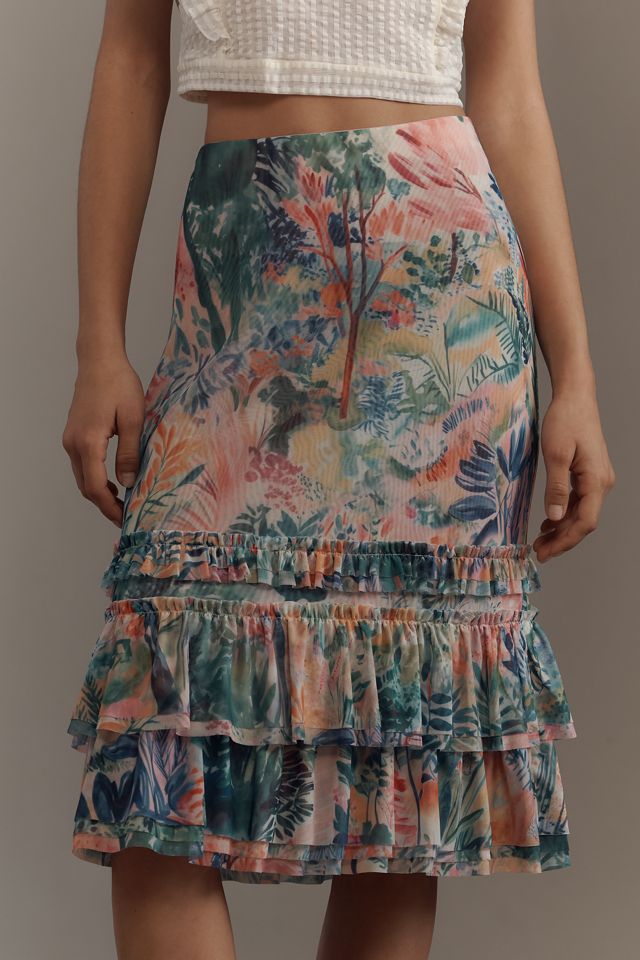 Maeve Ruffled Mesh Midi Skirt #1