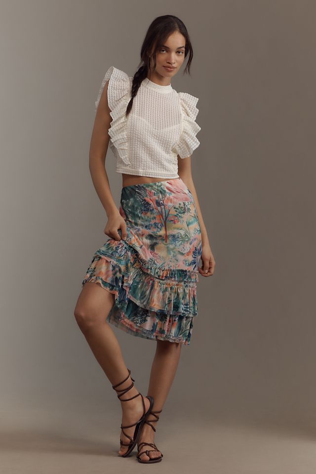 Maeve Ruffled Mesh Midi Skirt #2