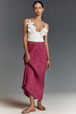 By Anthropologie The Tilda Maxi Slip Skirt: Plissé Edition In Pink