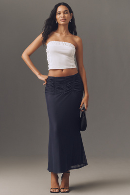 Maeve Ruched Yoke Column Maxi Skirt In Blue