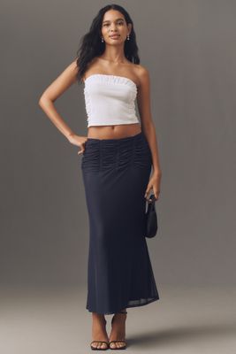 Maeve Ruched Yoke Column Maxi Skirt