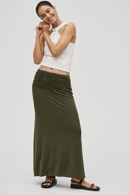 Maeve Ruched Yoke Column Maxi Skirt