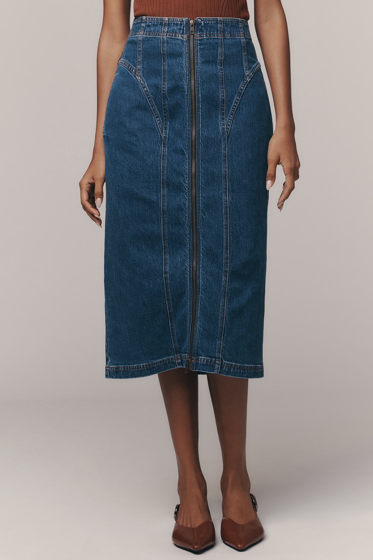Pilcro Corset Denim Midi Skirt