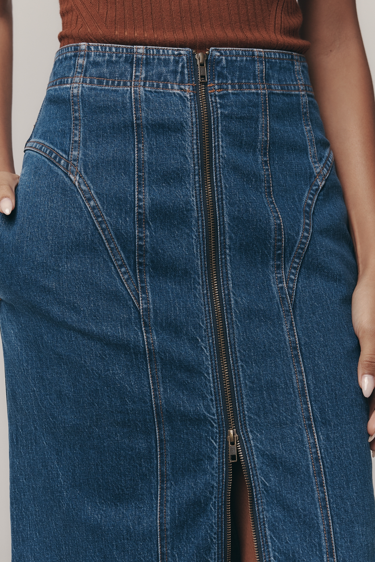 Pilcro Corset Denim Midi Skirt