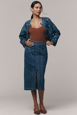 MOTHER The Pencil Pusher Denim Midi Skirt | Anthropologie