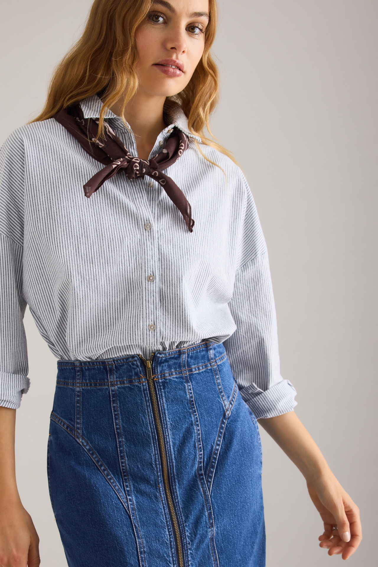 Pilcro Corset Denim Midi Skirt