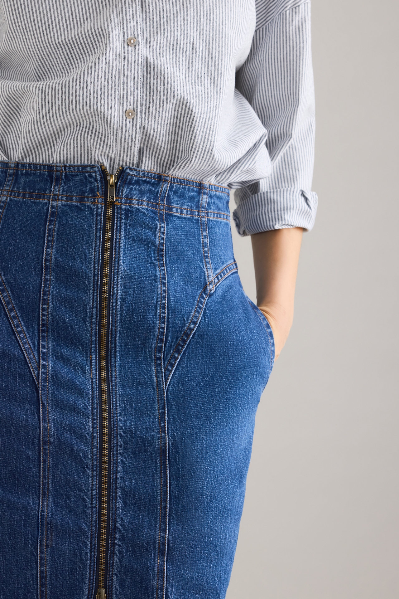 Pilcro Corset Denim Midi Skirt