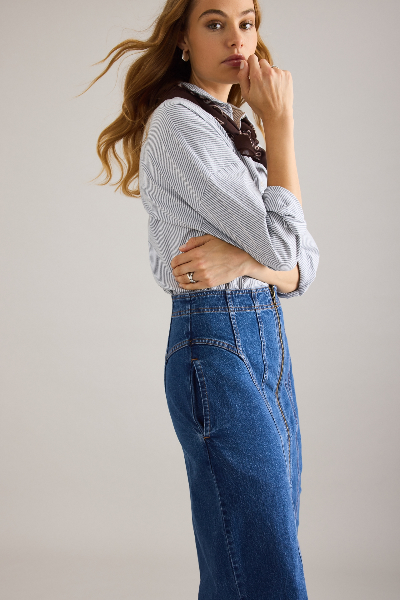 Pilcro Corset Denim Midi Skirt