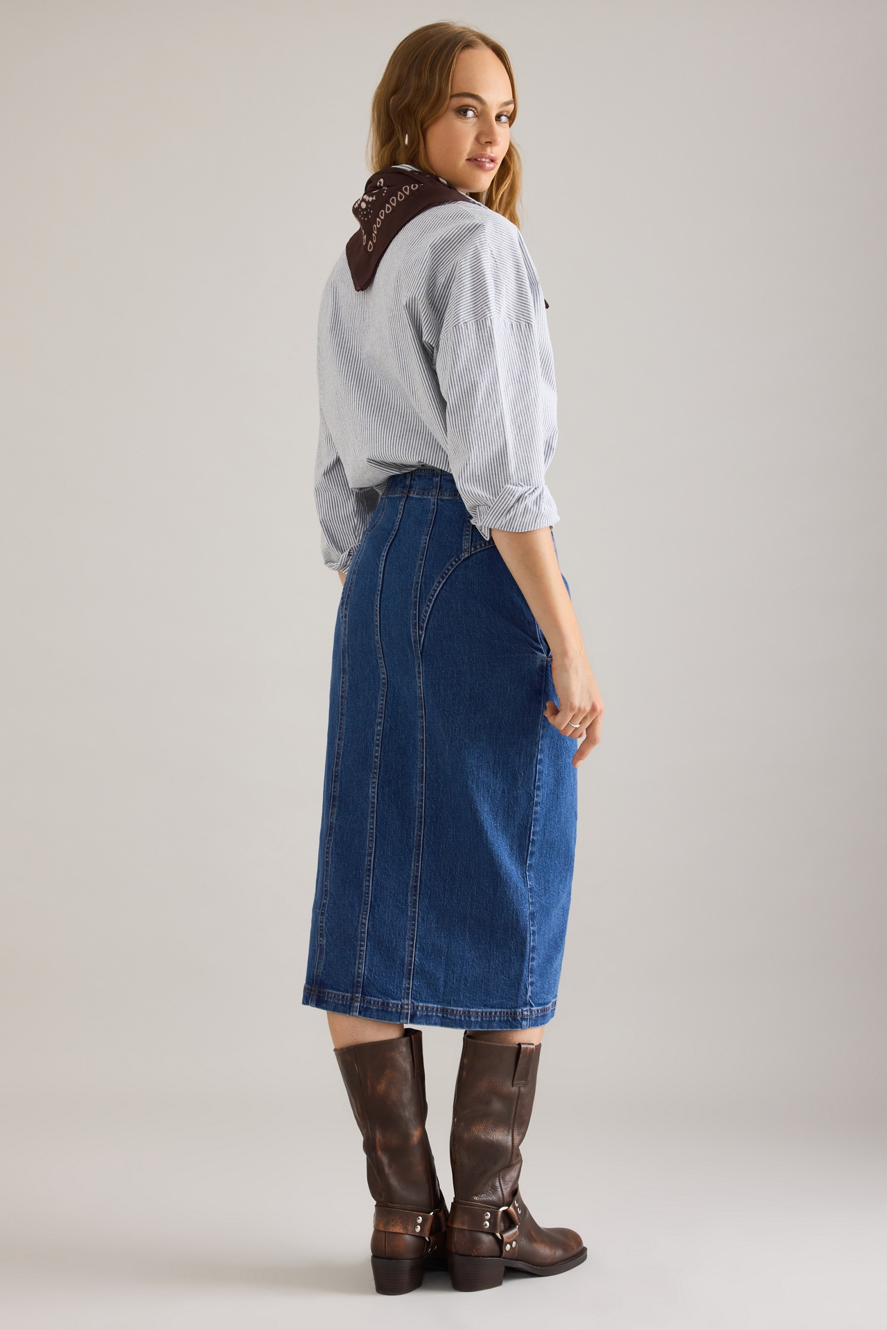 Pilcro Corset Denim Midi Skirt