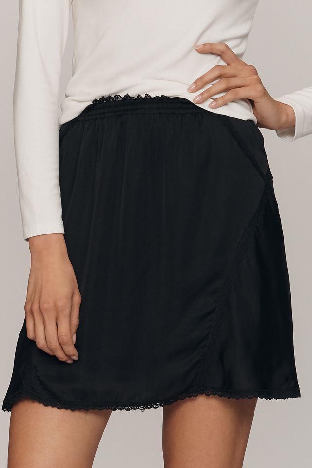 By Anthropologie Silky Lace-Trim Mini Skirt #1