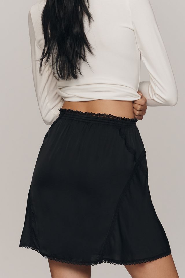 By Anthropologie Silky Lace-Trim Mini Skirt #2