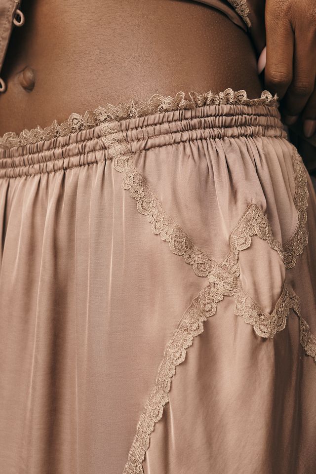 By Anthropologie Silky Lace-Trim Mini Skirt #1
