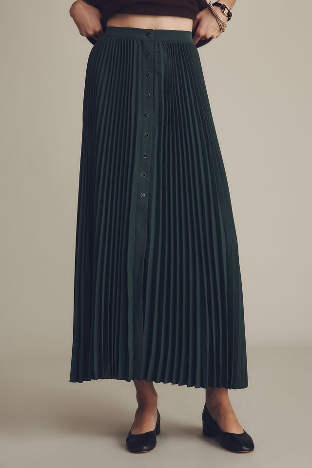Maeve Pleated Button-Front Midi Skirt #3