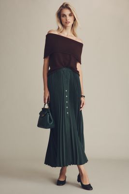 Maeve Pleated Button-Front Midi Skirt