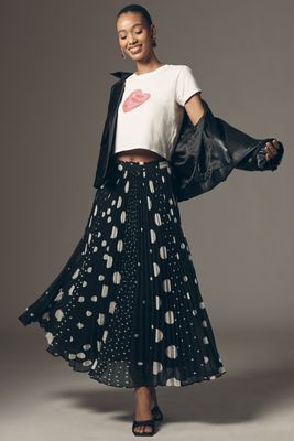 By Anthropologie Faux-Leather Colorblock Pleated Maxi Skirt