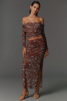 The Aleda Mesh Ruched Maxi Skirt by Maeve
