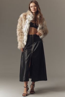 The Tommie Faux Leather Zip-Front Midi Skirt