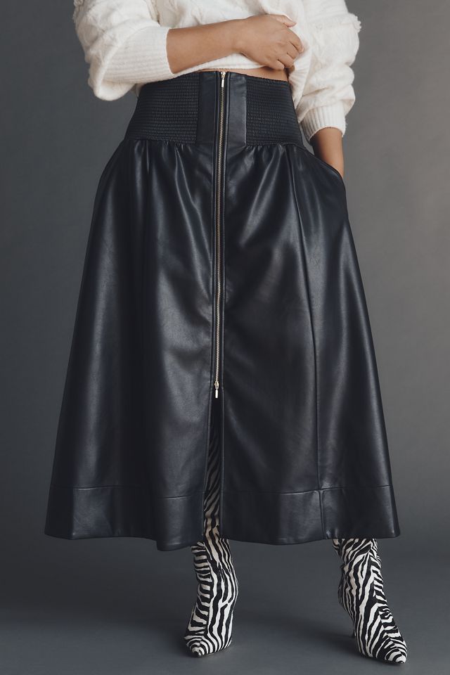 The Tommie Faux-Leather Zip-Front Midi Skirt #1