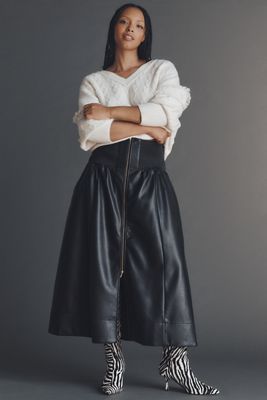 The Tommie Faux-Leather Zip-Front Midi Skirt