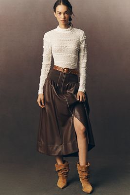 The Tommie Faux-Leather Zip-Front Midi Skirt