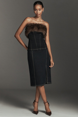 Pilcro Seamed Side-Slit Denim Midi Skirt