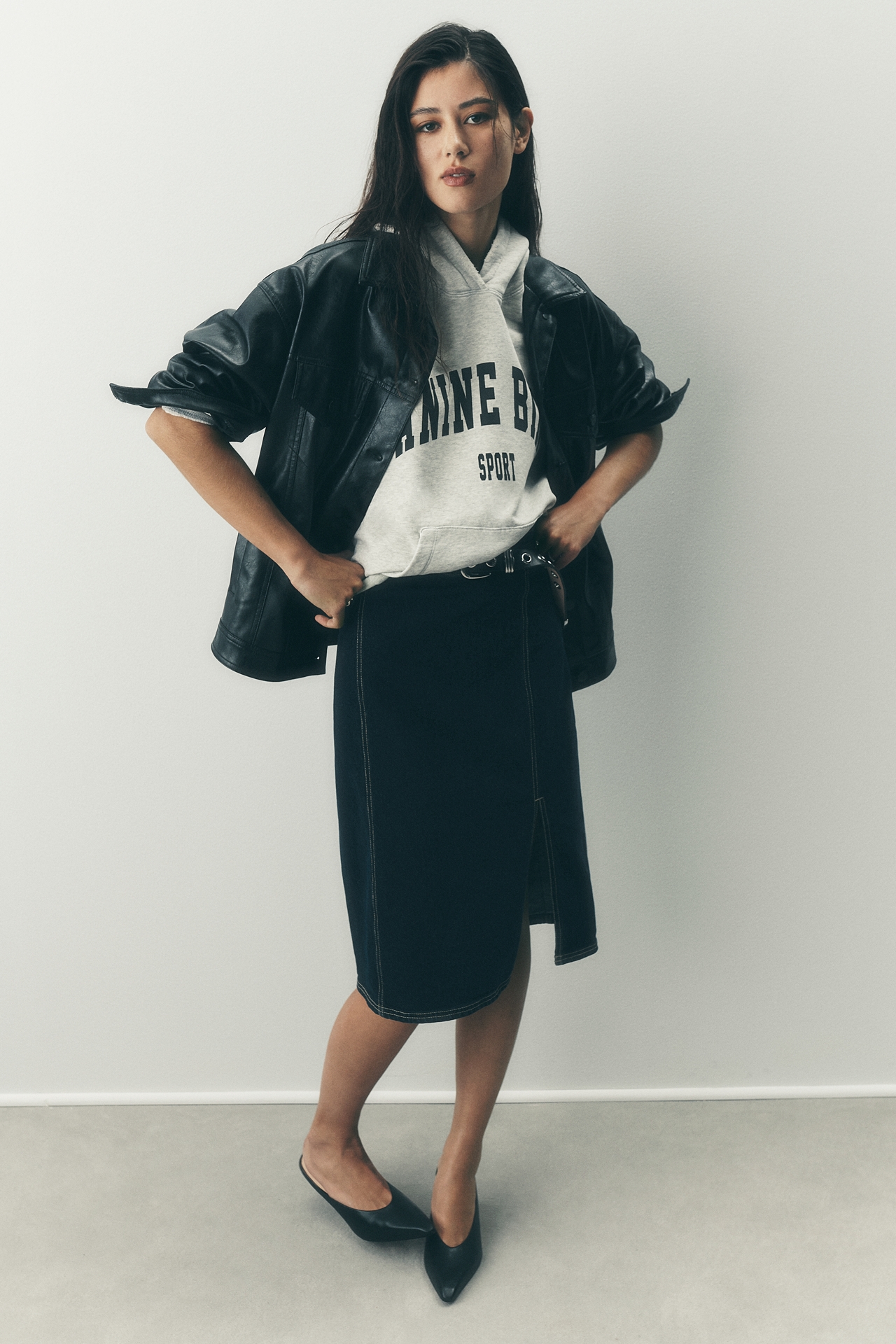 Pilcro Seamed Side-Slit Denim Midi Skirt