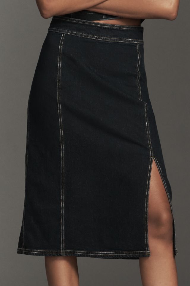 Pilcro Seamed Side-Slit Denim Midi Skirt #1