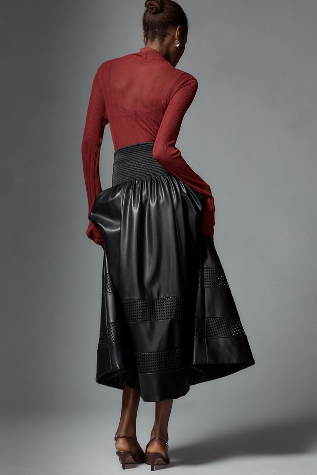 The Tommie Faux Leather Laser-Cut Zip-Front Midi Skirt #2