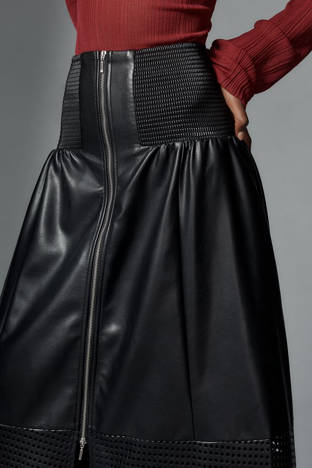 The Tommie Faux Leather Laser-Cut Zip-Front Midi Skirt #3