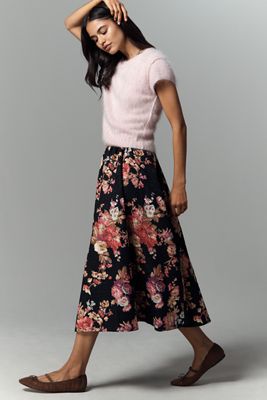 The Jacie Floral Jacquard Midi Skirt by Maeve