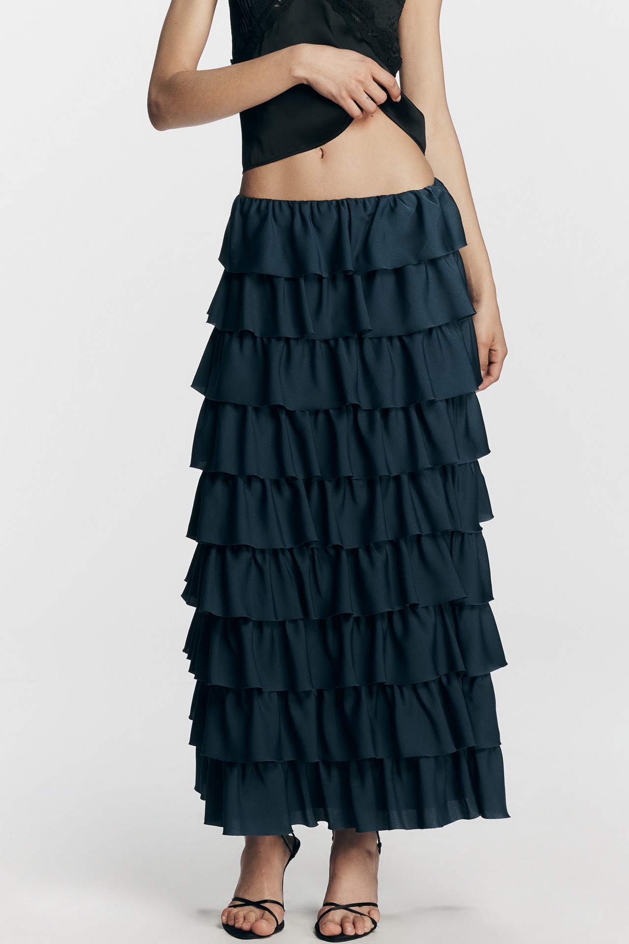By Anthropologie Tiered Silky Maxi Skirt