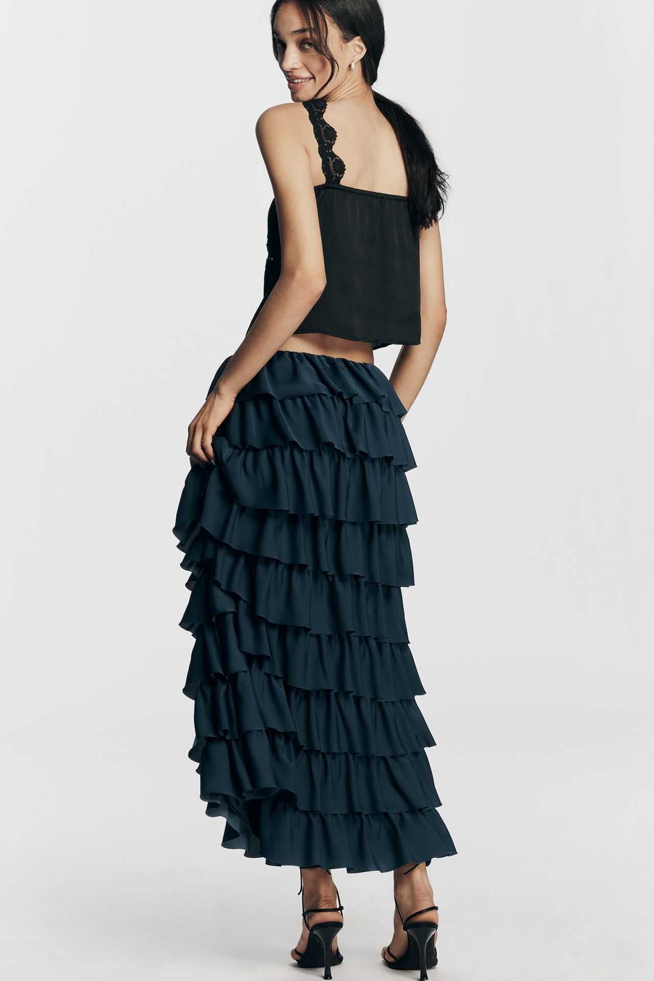 By Anthropologie Tiered Silky Maxi Skirt
