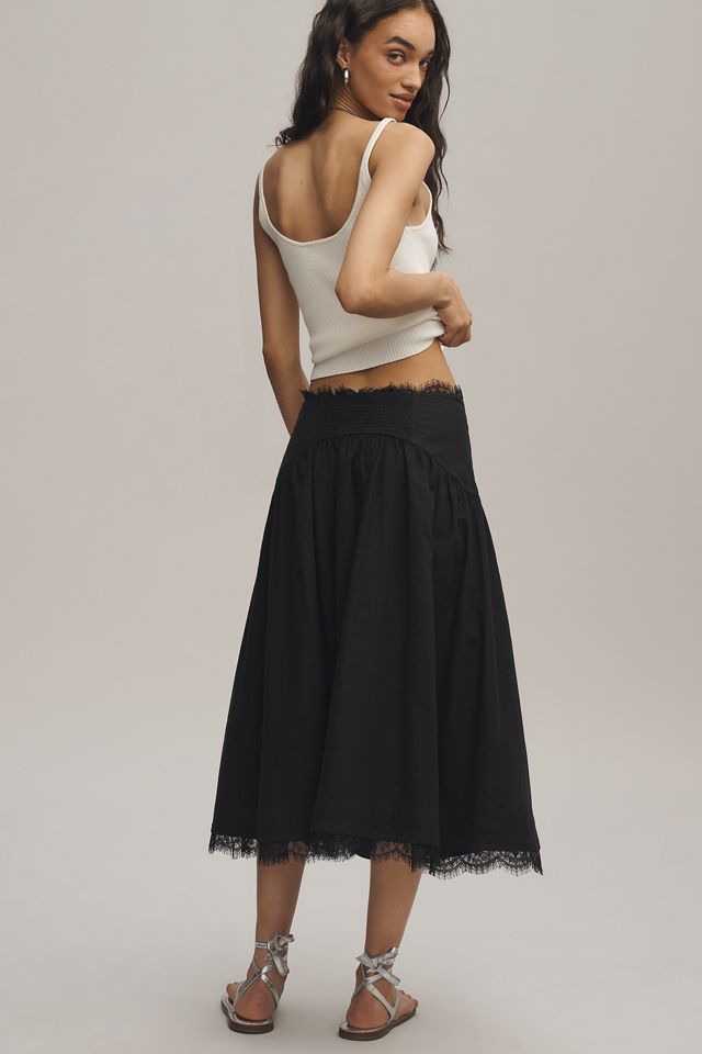 By Anthropologie Waisted Lace Trim Skirt #1