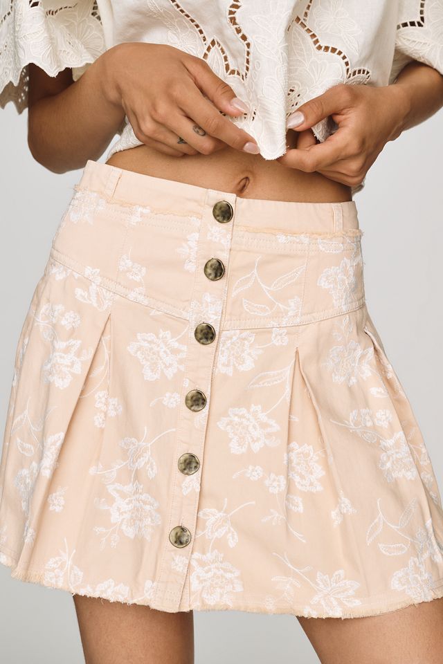By Anthropologie The Washed Embroidered Mini Skirt #1