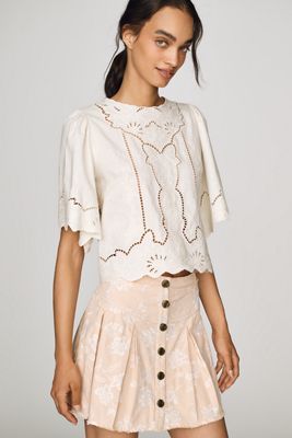 By Anthropologie The Washed Embroidered Mini Skirt